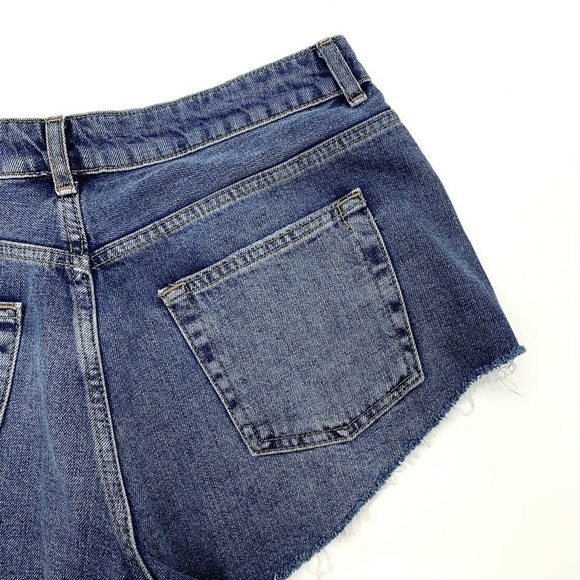 Topshop Shorts Kiri Denim High Rise Cutoff Fray - Picture 11 of 12